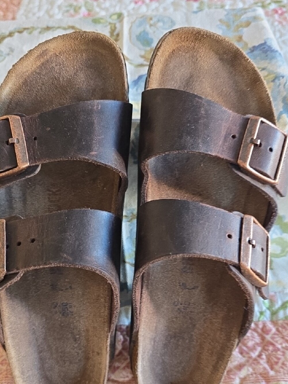 Classic Double-Strap Leather Slide Sandals in Dark Brown Sz 39 - Picture 4 of 7